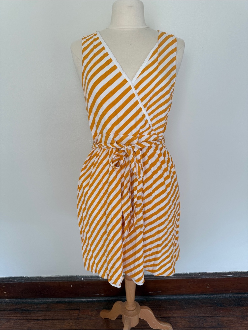 LOFT Yellow and White Striped Wrap Dress